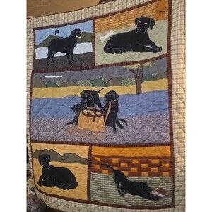 Patch Magic Black Lab Applique Quilted Wall Hanging 50"x60" Dogs Labrador